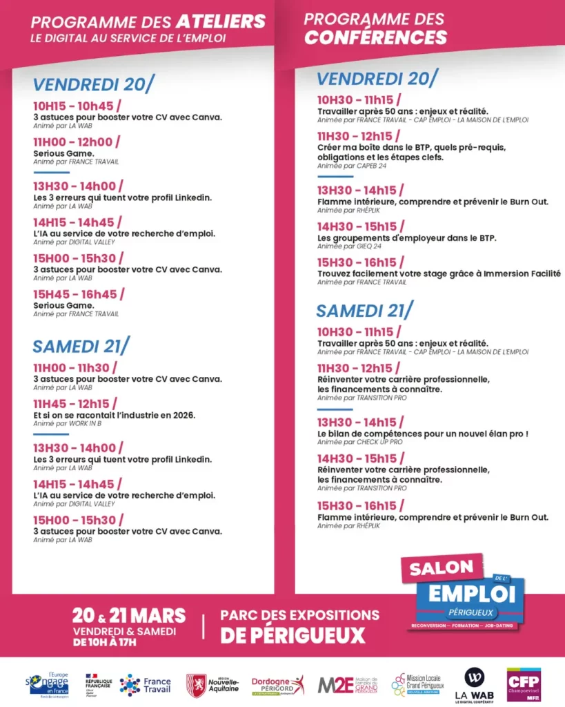 Programme salon emploi Périgueux 2026